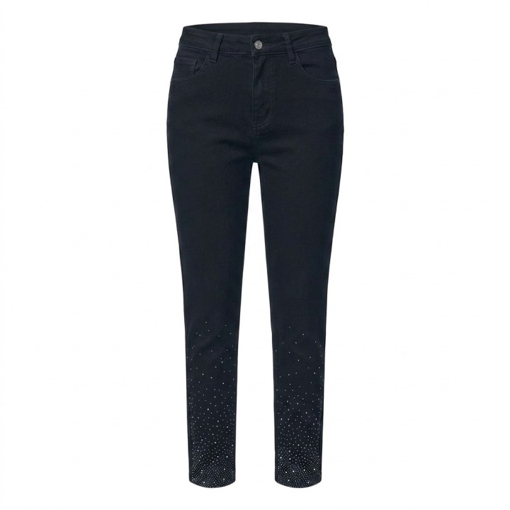 Jeans Skinny Mujer Negro con Strass en el Bajo Talla Grande