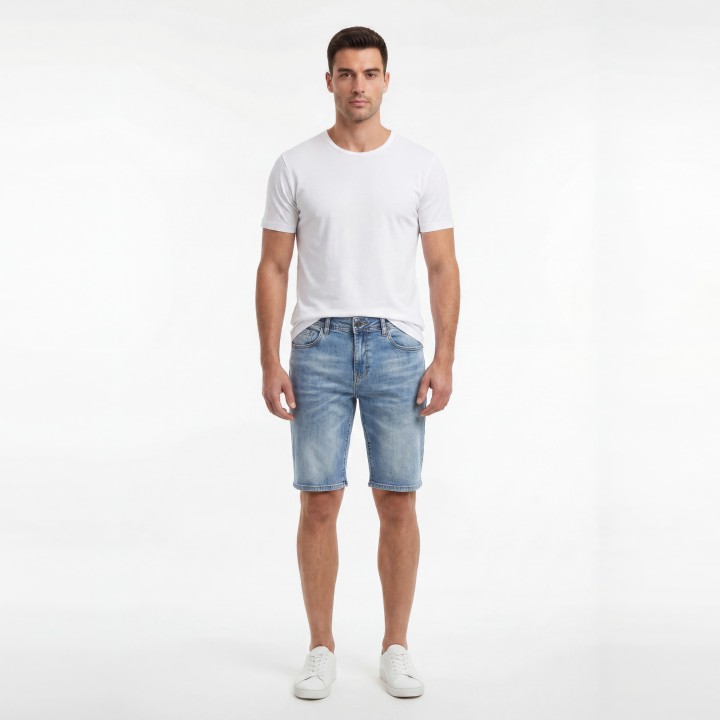 Bermuda Vaquera Hombre Azul Claro Slim Fit